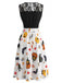 Ärmelloses 50er Halloween-Kleid mit Spitze und Bindegürtel