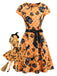 50er Halloween Swingkleid mit Kürbis- und Eulen-Print