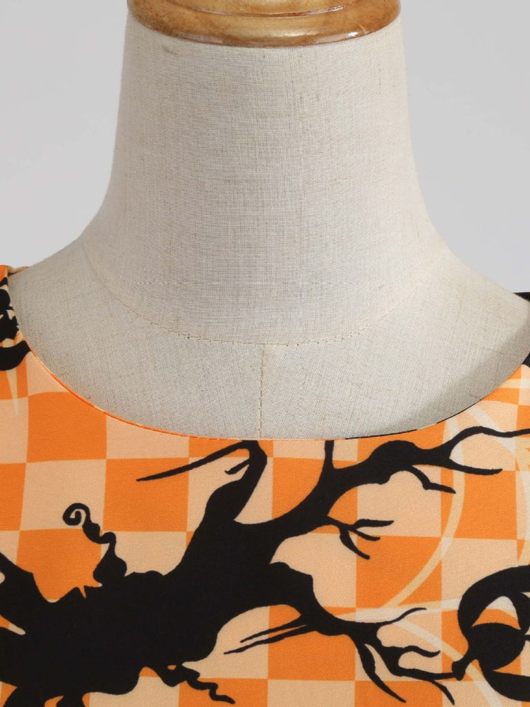50er Halloween Swingkleid mit Kürbis- und Eulen-Print