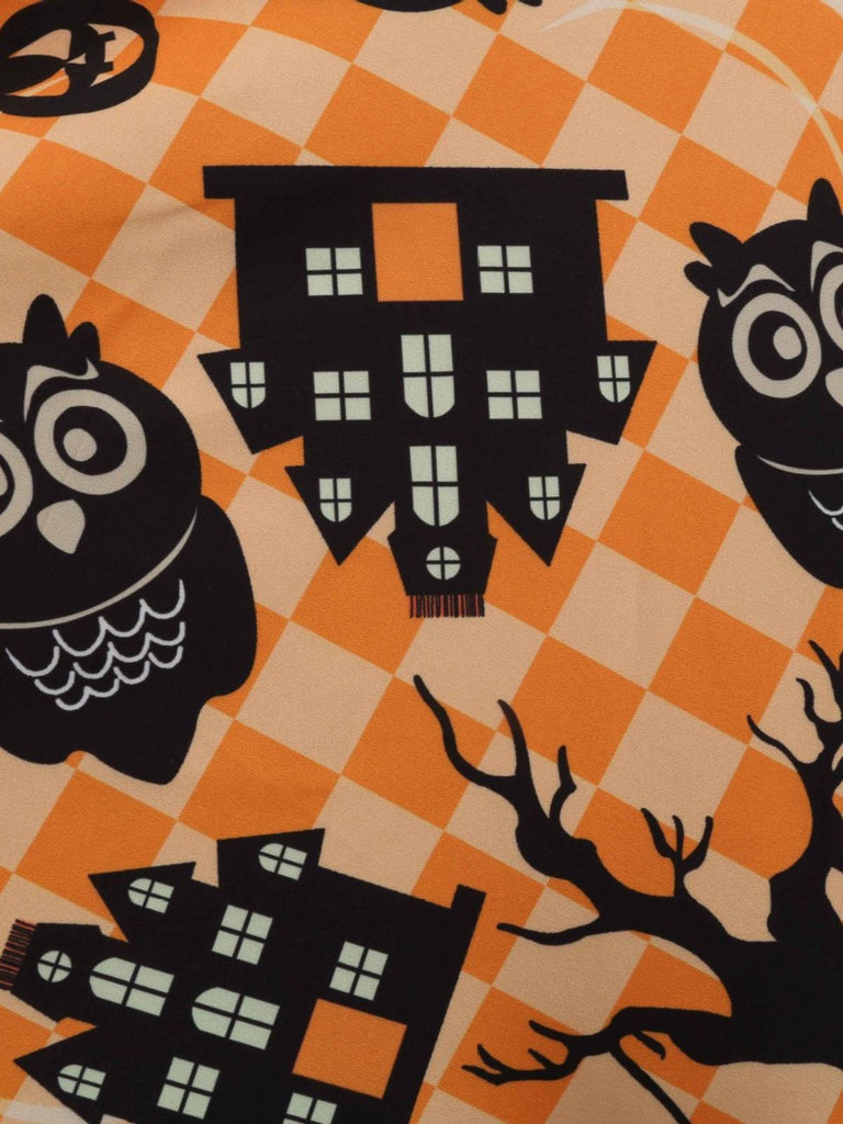 50er Halloween Swingkleid mit Kürbis- und Eulen-Print