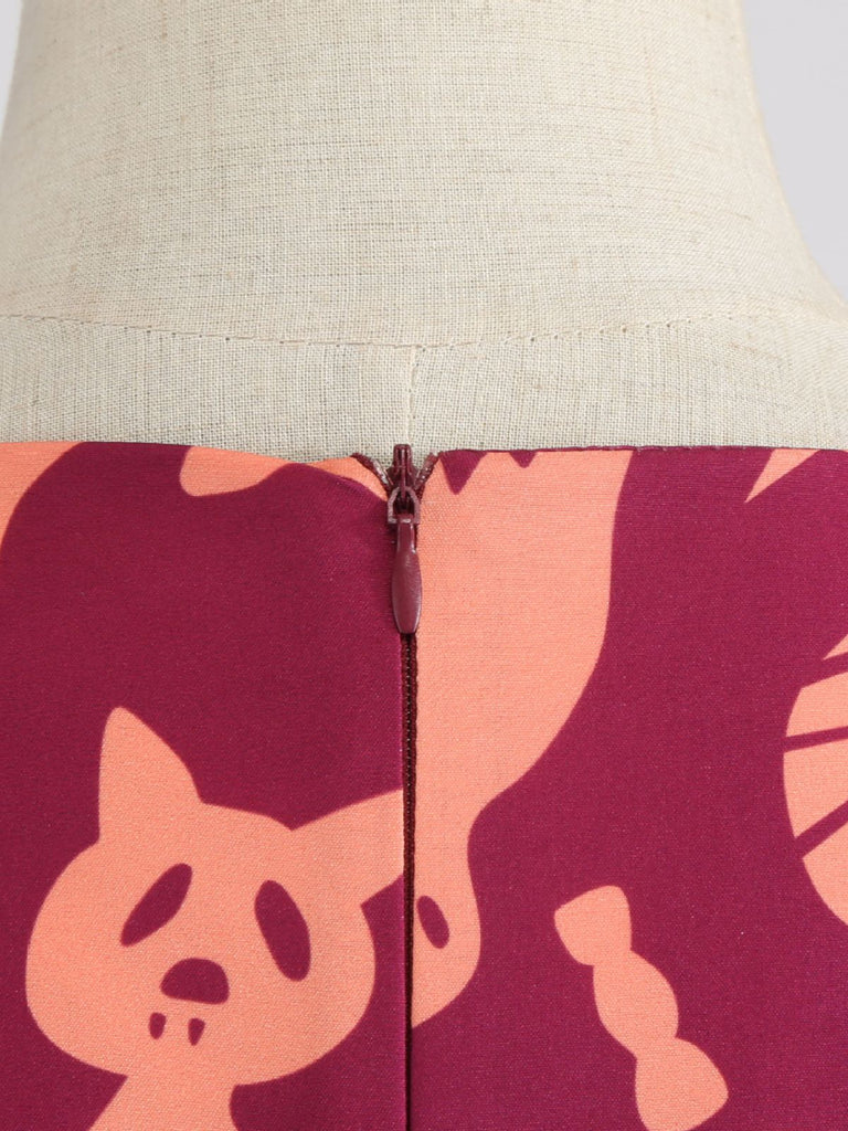 50er Halloween Swingkleid mit Kürbis- und Eulen-Print