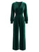 50er Samt-Jumpsuit mit V-Ausschnitt und Smok