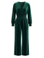 50er Samt-Jumpsuit mit V-Ausschnitt und Smok