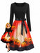 50er Halloween Swingkleid mit Kürbis-Print und Wellen-Ausschnitt
