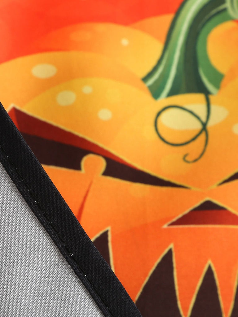 50er Halloween Swingkleid mit Kürbis-Print und Wellen-Ausschnitt