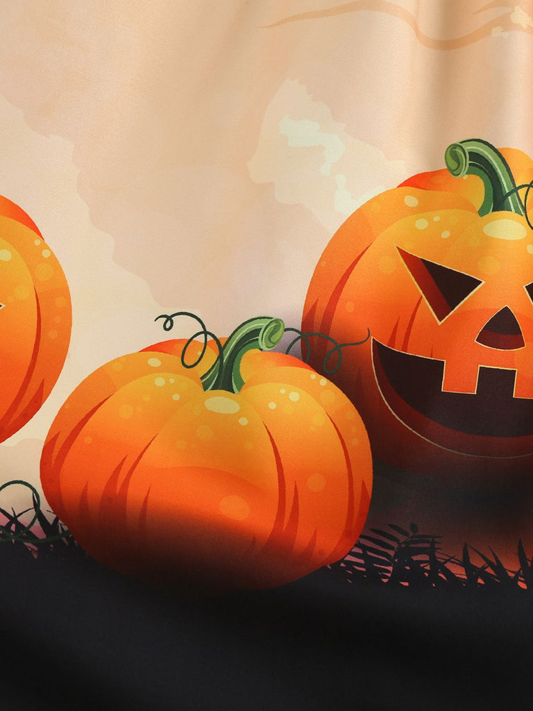 50er Halloween Swingkleid mit Kürbis-Print und Wellen-Ausschnitt