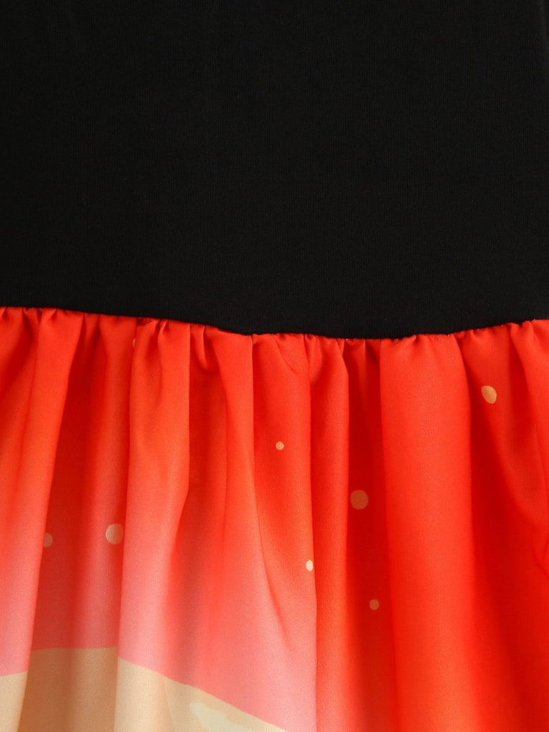 50er Halloween Swingkleid mit Kürbis-Print und Wellen-Ausschnitt