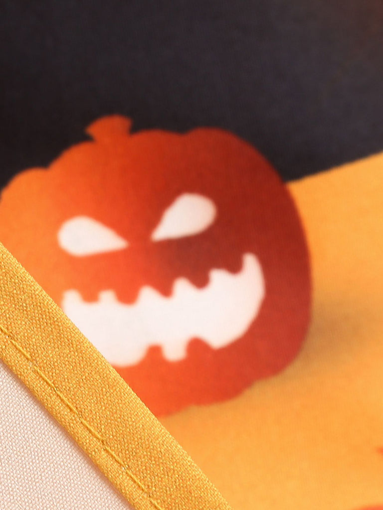 50er Halloween Swingkleid mit Kürbis-Print und Wellen-Ausschnitt