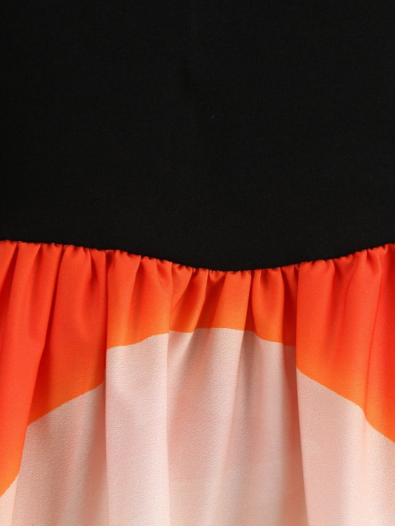50er Halloween Swingkleid mit Kürbis-Print und Wellen-Ausschnitt