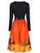 50er Halloween Swingkleid mit Kürbis-Print und Wellen-Ausschnitt