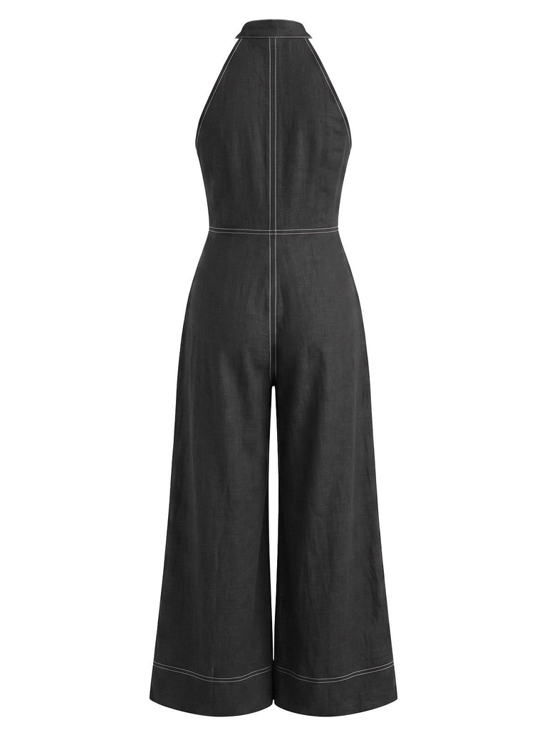 40er Jeans-Overall mit Neckholder und weitem Bein