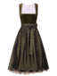 [Vorverkauf] Olivgrünes 50er Oktoberfest-Dirndl-Set mit Blumen und Schürze