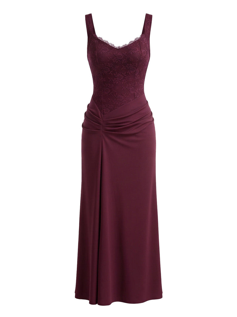 30er Maxikleid mit Spitze und Raffung