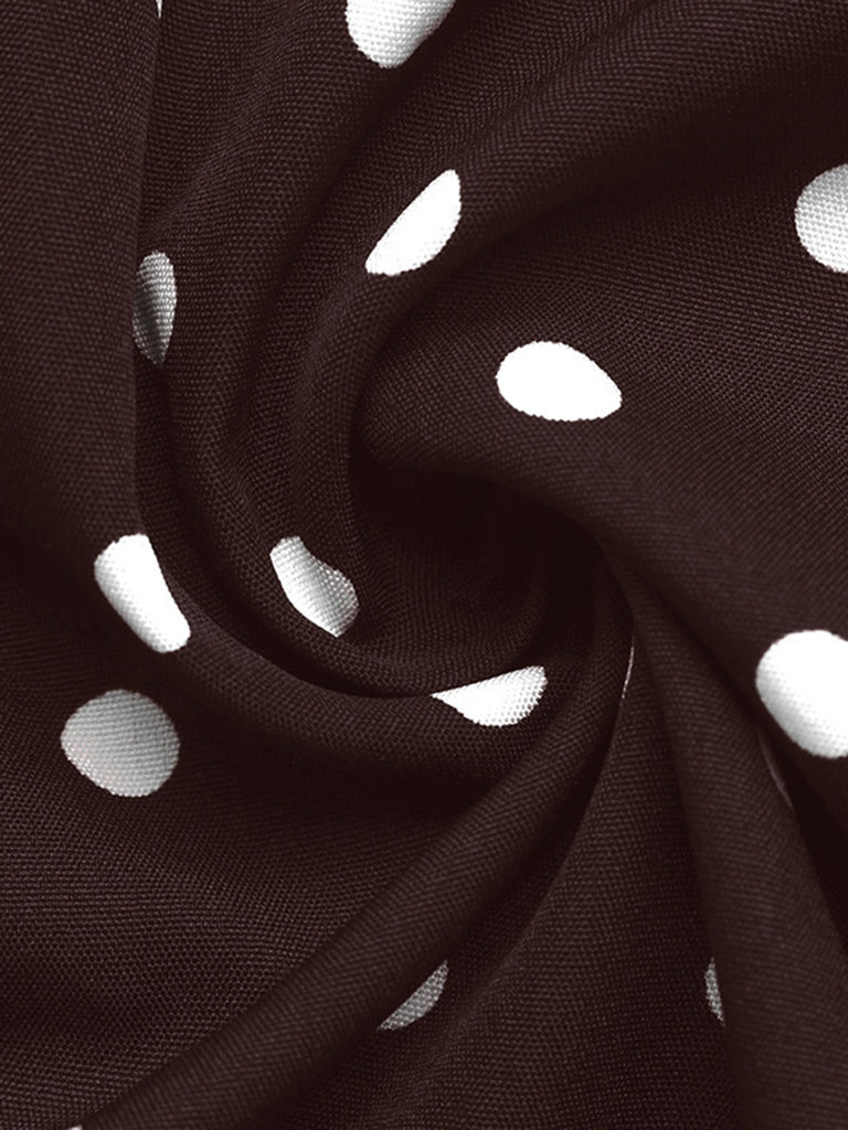 Braunes 60er Minikleid mit Polka-Dots und Glockenärmeln