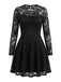 Schwarzes 60er Minikleid mit Blumen-Spitze und Langarm