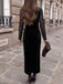 Schwarzes 30er Bleistiftkleid mit Samt und V-Ausschnitt