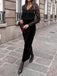Schwarzes 30er Bleistiftkleid mit Samt und V-Ausschnitt