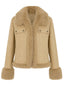 Khaki 50er Jacke mit Kunstfellbesatz und Taschen
