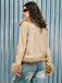 Khaki 50er Jacke mit Kunstfellbesatz und Taschen
