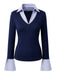 Marineblaues 80er Preppy Top mit V-Ausschnitt und Glockenärmeln