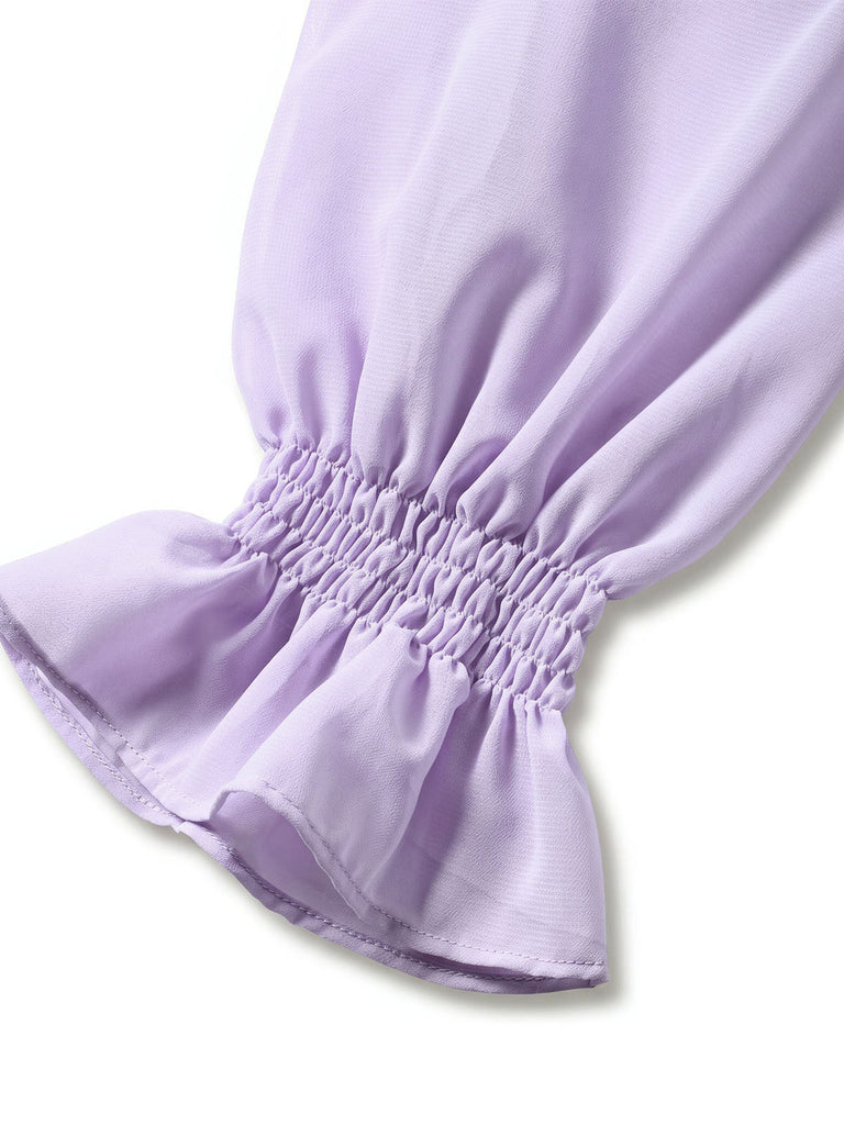 50er Set aus Bluse mit Schleifenkragen & Blumen-Trägerkleid