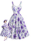 [Vorverkauf] 50er Träger-Swingkleid mit lavendelfarbenen Blumen