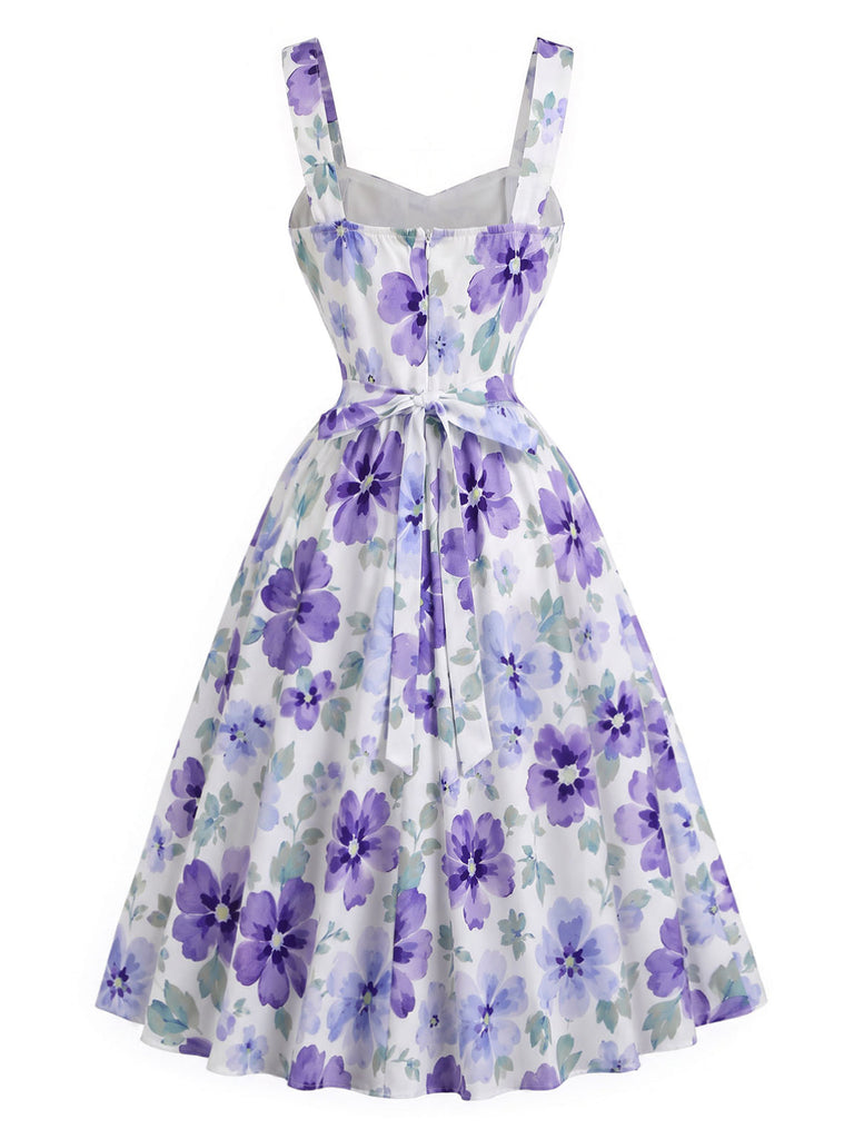 50er Set aus Bluse mit Schleifenkragen & Blumen-Trägerkleid