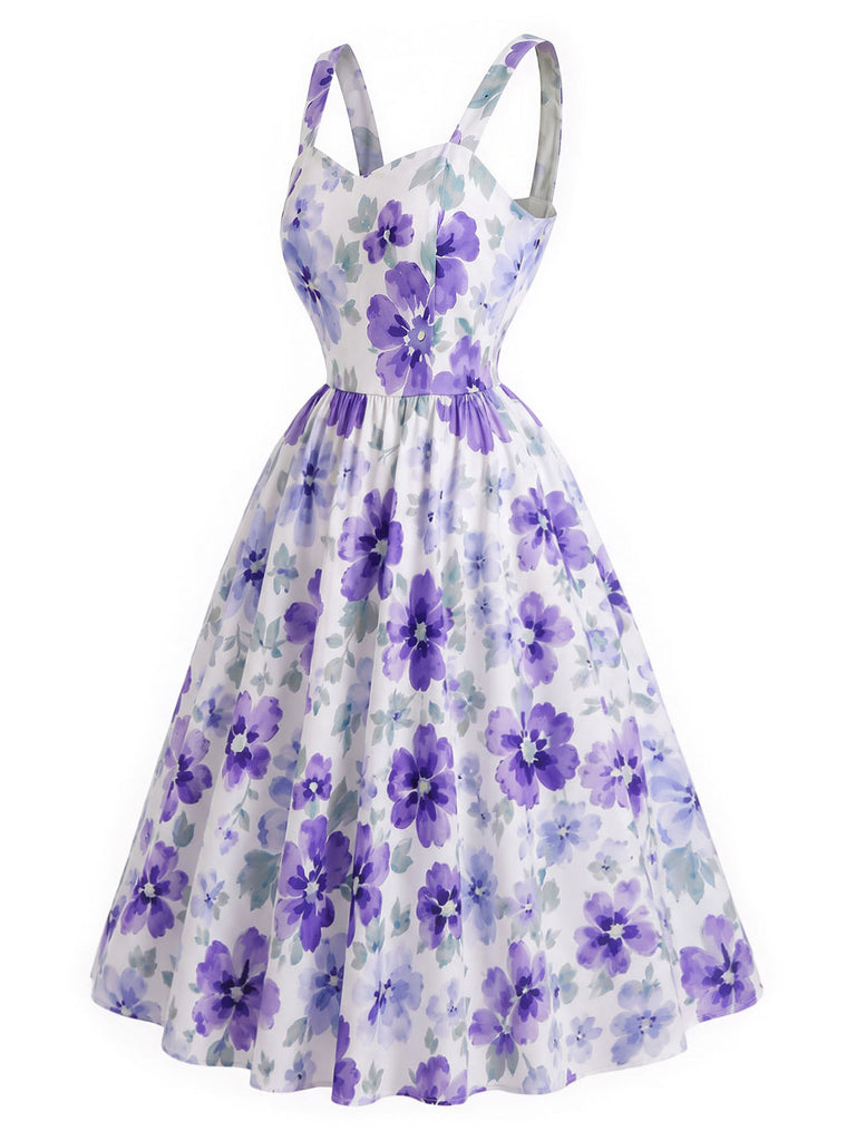 50er Set aus Bluse mit Schleifenkragen & Blumen-Trägerkleid