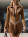 70er Western-Wildlederkleid mit Stickerei und Fransen
