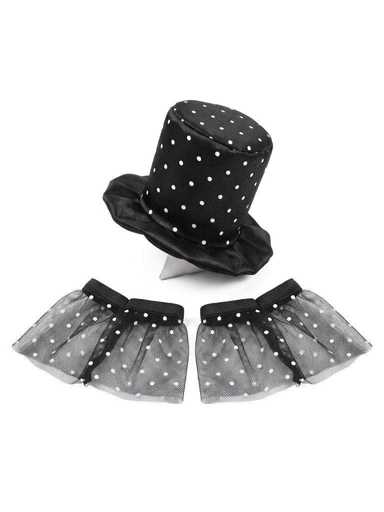 Schwarzes 50er Clown-Kostümset mit Polka-Dots und Streifen