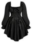 [Übergröße] Schwarzes 70er Gothic-Langarmkleid mit Korsettschnürung