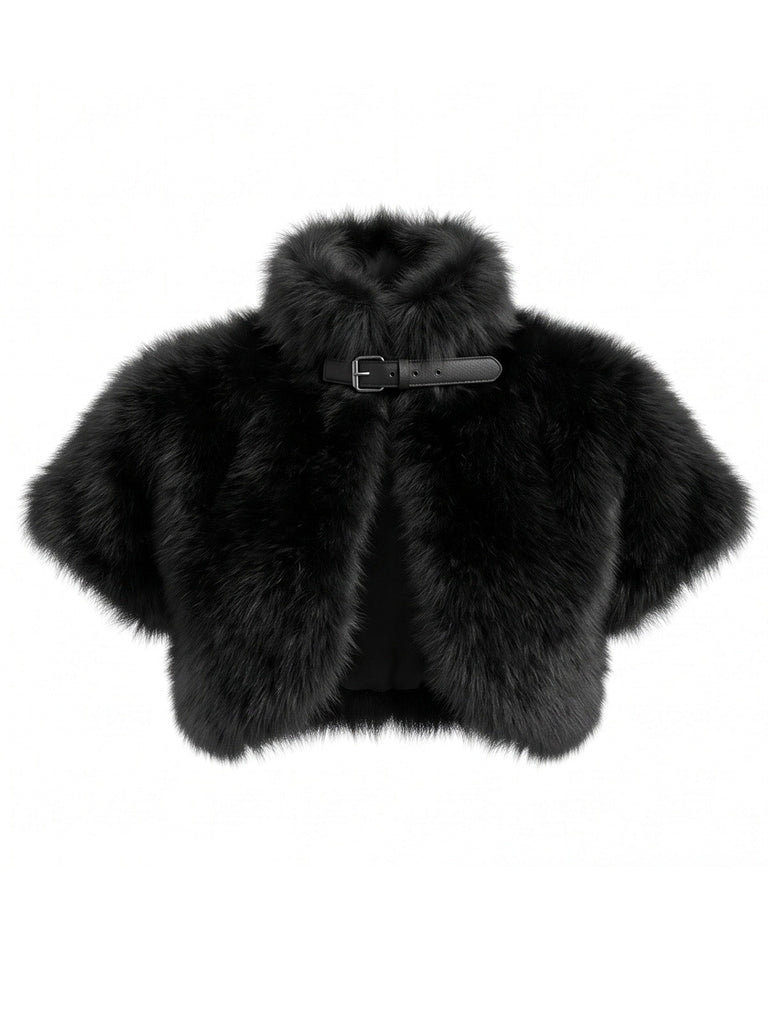 50er Kunstfell-Capelet mit Schnallenverschluss