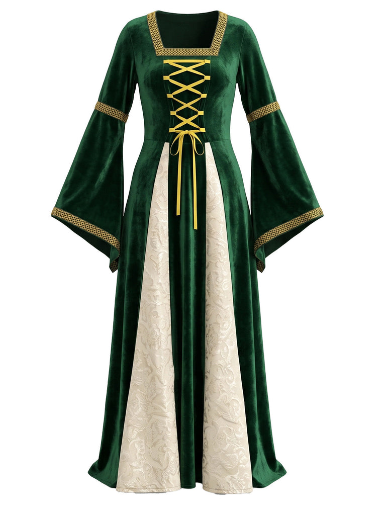 70er Mittelalter-Maxikleid mit Samt und Schnürung