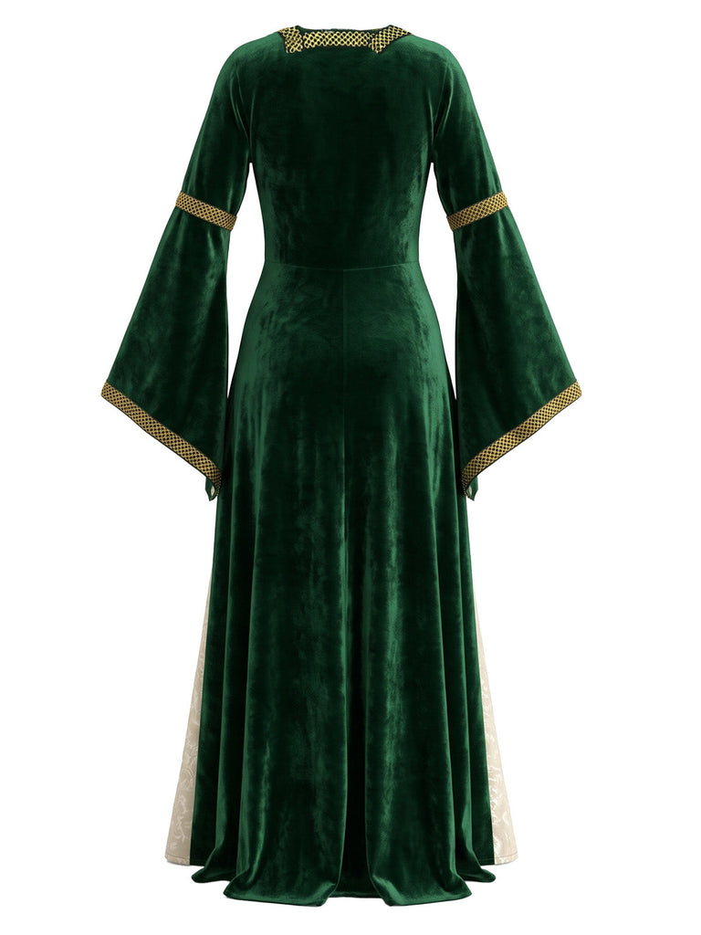 70er Mittelalter-Maxikleid mit Samt und Schnürung