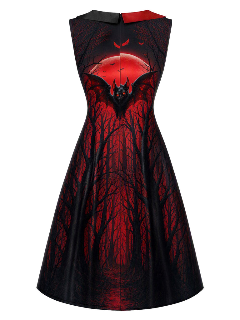 50er Gothic-Vampir-Kleid mit Fledermaus-Mond-Print