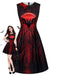 50er Gothic-Vampir-Kleid mit Fledermaus-Mond-Print