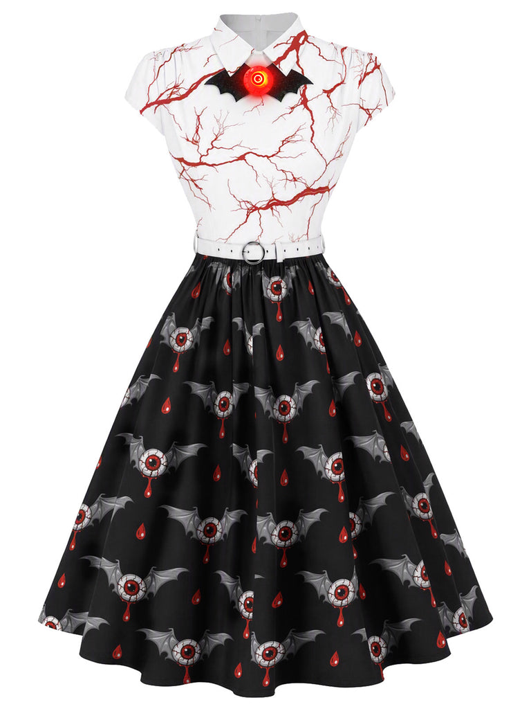 50er Halloweenkleid mit Augapfel- und Fledermausprint