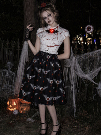 50er Halloweenkleid mit Augapfel- und Fledermausprint