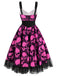 50er Korsett-Swingkleid mit Totenkopf-Print und Tüll-Patchwork