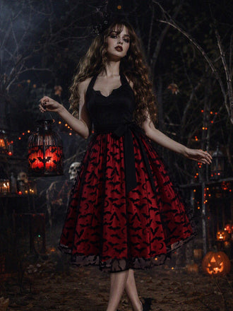 [Vorverkauf] 50er Halloween Kleid mit Fledermausprint und Neckholder