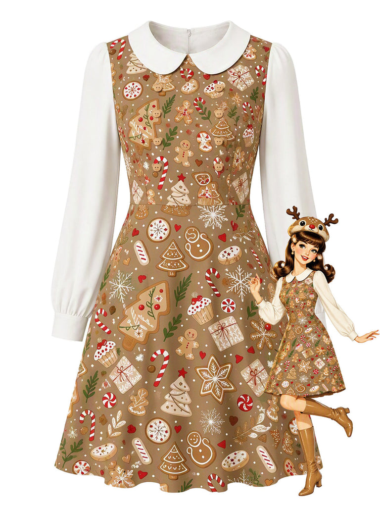 Braunes 60er Kleid mit Lebkuchen und Peter-Pan-Kragen
