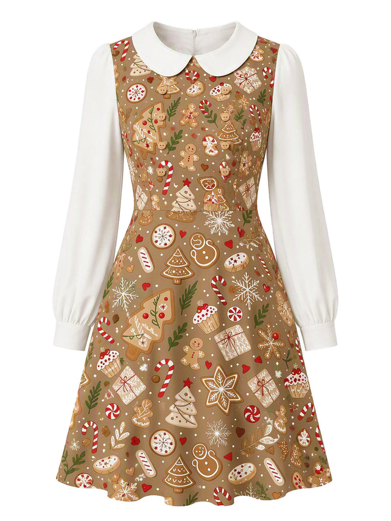Braunes 60er Kleid mit Lebkuchen und Peter-Pan-Kragen