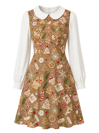 Braunes 60er Kleid mit Lebkuchen und Peter-Pan-Kragen