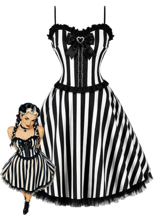 50er Streifen-Swingkleid mit Spaghettiträgern