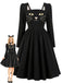 50er Katzenkleid mit eckigem Ausschnitt & Accessoire-Set