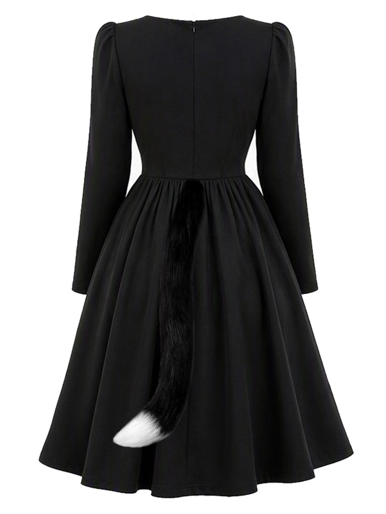 50er Katzenkleid mit eckigem Ausschnitt & Accessoire-Set