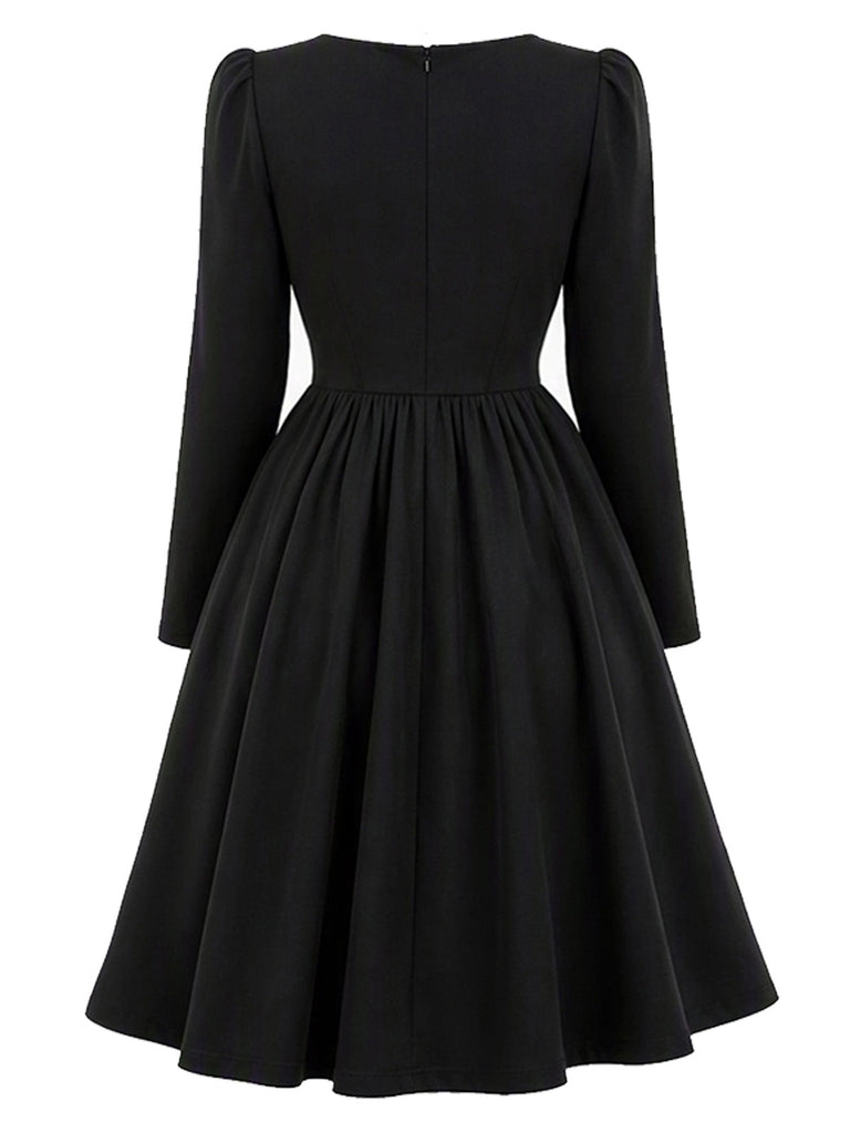 50er Katzenkleid mit eckigem Ausschnitt & Accessoire-Set