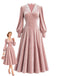 Rosa 30er Samtkleid mit Spitzenkragen und Langarm