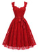 Rotes 50er Spitzen-Swingkleid mit Herzausschnitt und Schleife