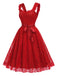 Rotes 50er Spitzen-Swingkleid mit Herzausschnitt und Schleife
